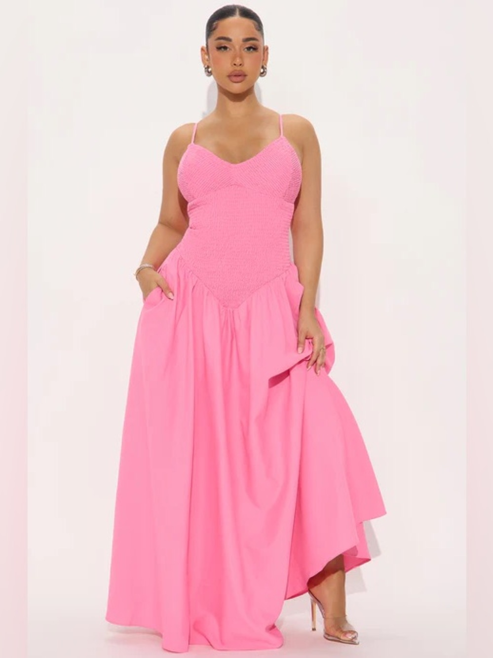 Fashion Nova Hot Pink Smocked Bodice Maxi Dress